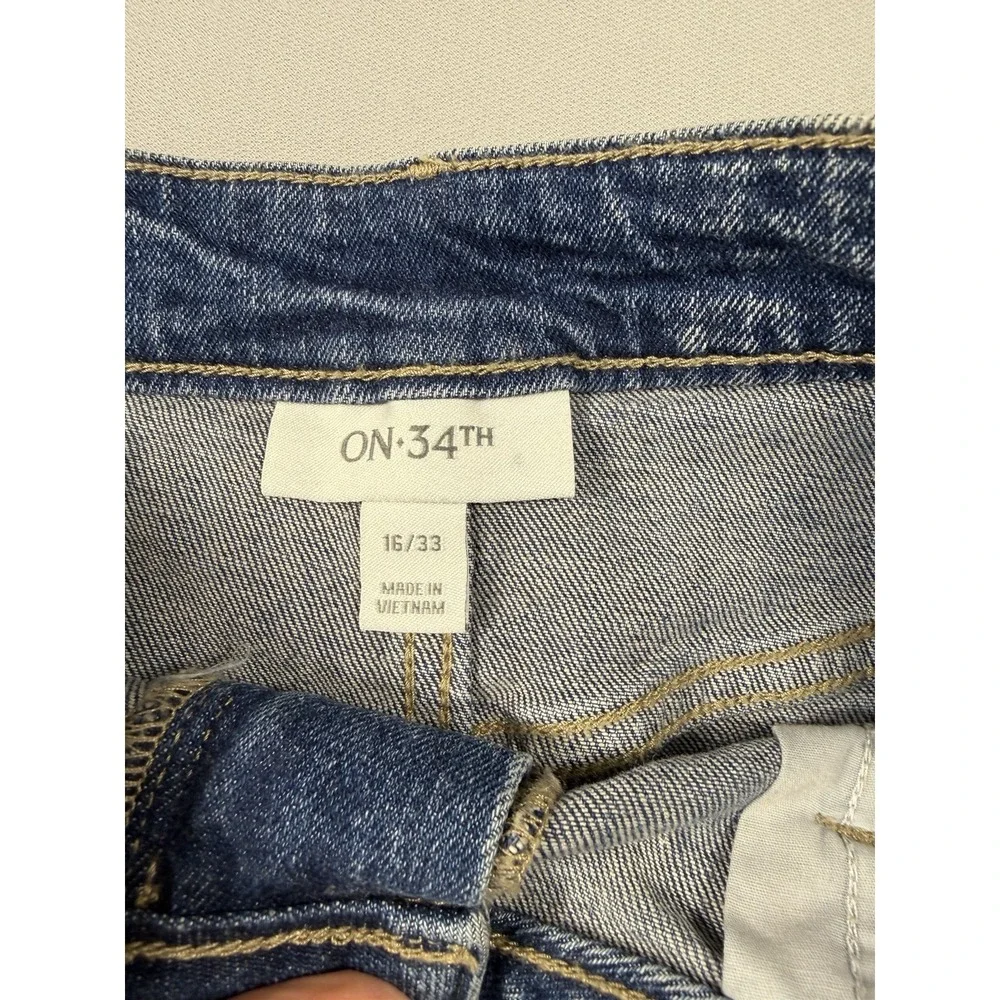 On 34th Macy's Denim Mini Skirt Raw Hem Frayed Multi Wash Size 16 33